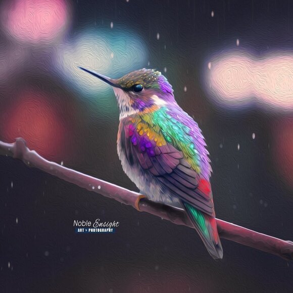 20x30 Hummingbird x‎ Cyberpunk Fantasy Wall Art Watercolor Oil Painting Poster - Picture 5 of 6
